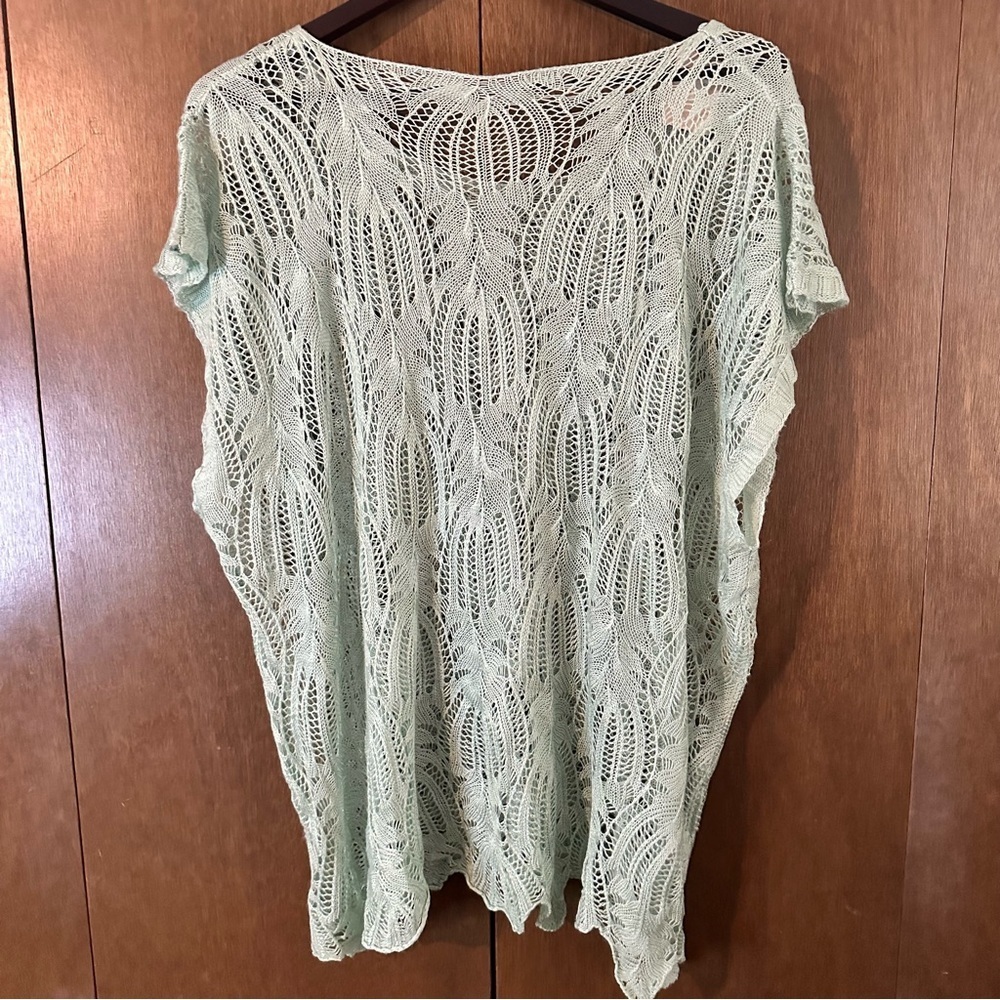 Paige Danielle Mint Green Crochet Lace Women’s Short Sleeve Top Sz XL Boho - Picture 6 of 9